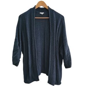 J. Jill Cable Knit Cardigan Women’s L Teal Blue Open Front Cotton Blend Layering